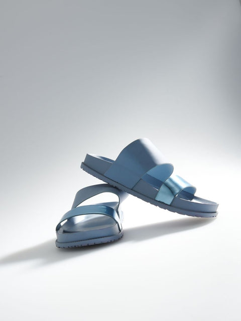 Reserved Women's Dusty Blue Shiny Strap Slipper |Reserved In Lebanon