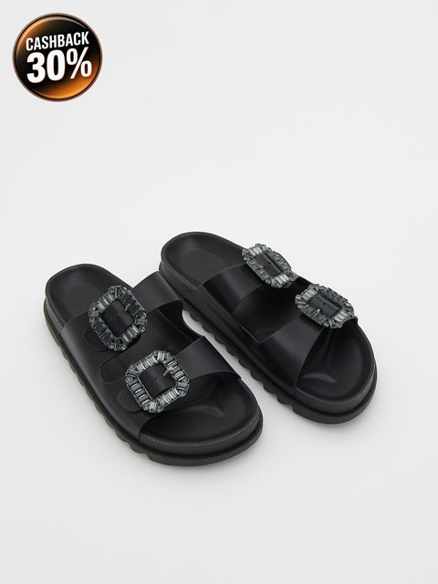 Reserved Women's Black Decorative Buckles Flip Flop Slippers | Reserved In Lebanon