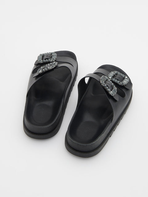 Reserved Women's Black Decorative Buckles Flip Flop Slippers | Reserved In Lebanon