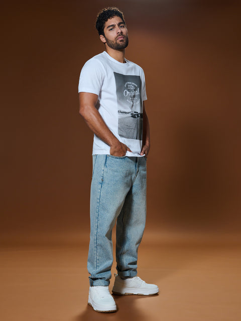 Sinsay Men's White Front Print Short Sleeve T-Shirt | Sinsay In Lebanon