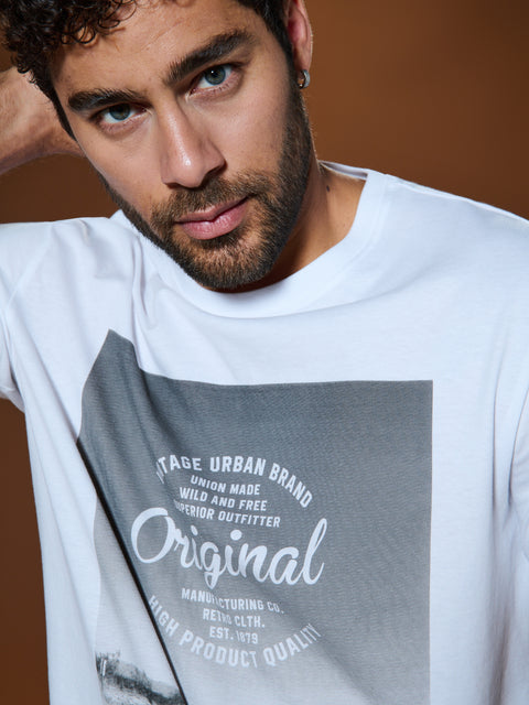 Sinsay Men's White Front Print Short Sleeve T-Shirt | Sinsay In Lebanon