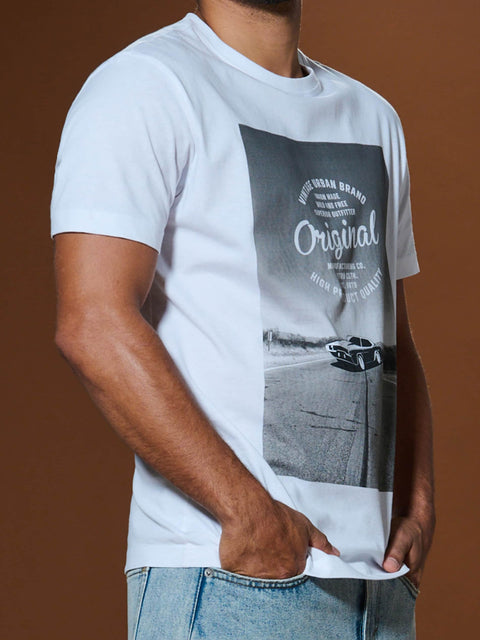 Sinsay Men's White Front Print Short Sleeve T-Shirt | Sinsay In Lebanon