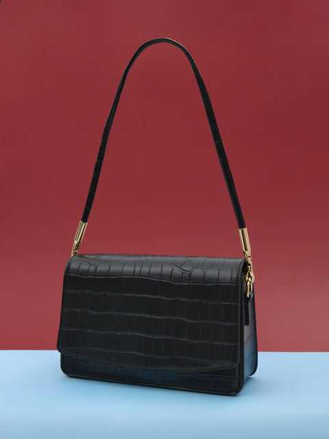 Sinsay Women's Black Patterned Faux Leather Shoulder Bag | Sinsay In Lebanon