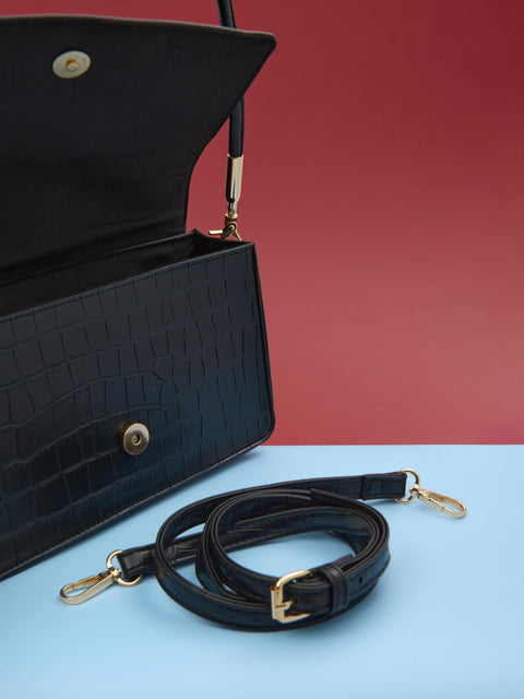 Sinsay Women's Black Patterned Faux Leather Shoulder Bag | Sinsay In Lebanon