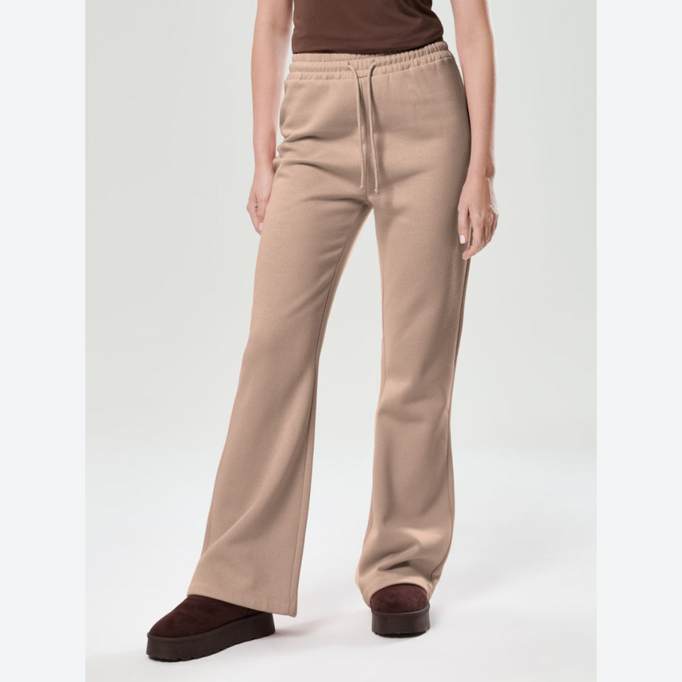 Sinsay Women's Beige Fleece Drawstring Waist Flared- Pants