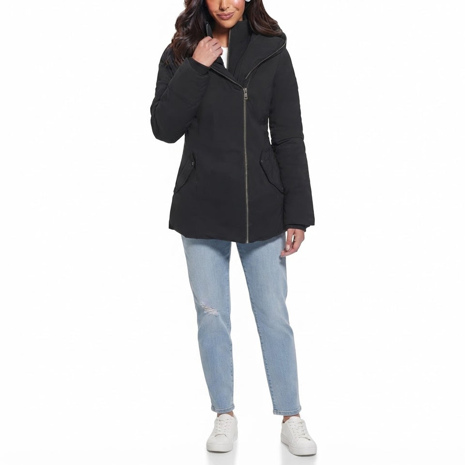 Guess Women's Black Quilted Full-Zip Bomber Jacket