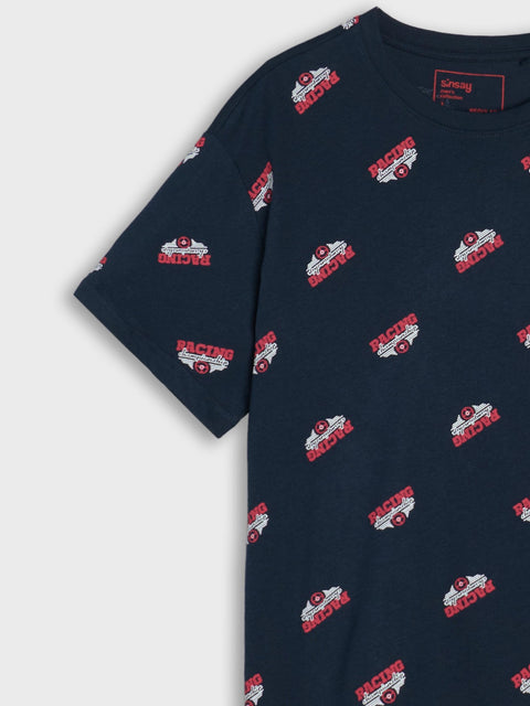 Sinsay Men's Navy T-Shirt With Decorative Print | Sinsay In Lebanon