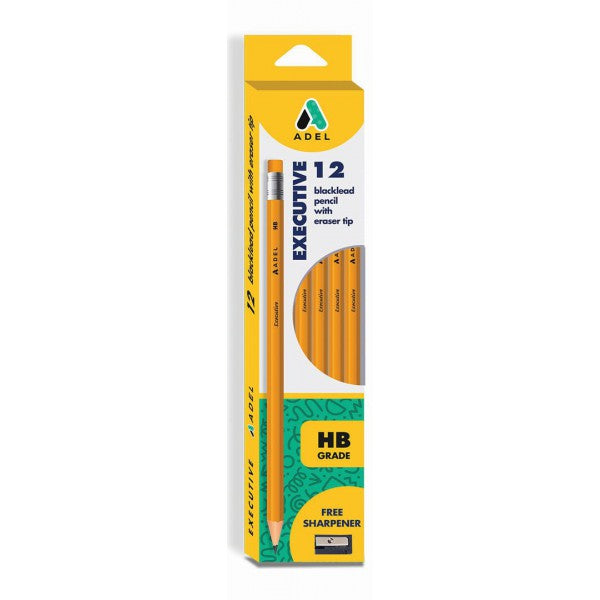 Adel Executive Blacklead Pencil With Eraser Tip , Free Sharpener 12pcs (2061000043)