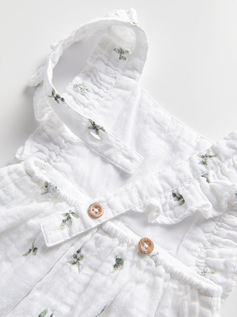 Reserved Baby Girl's Cream Patterned Dungarees Romper | Reserved In Lebanon