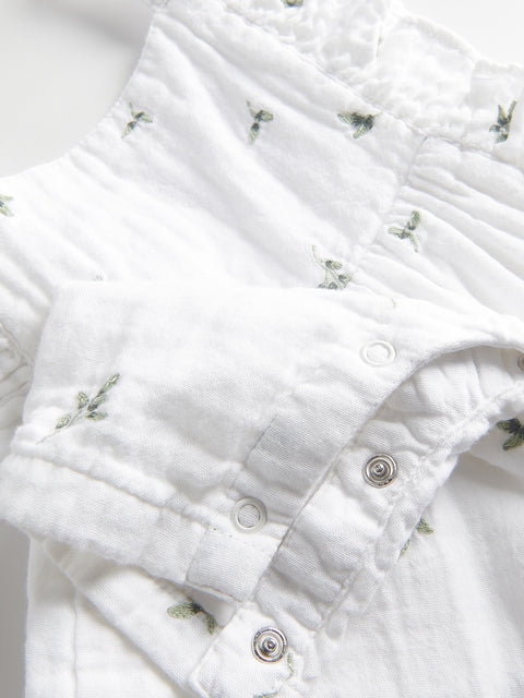 Reserved Baby Girl's Cream Patterned Dungarees Romper | Reserved In Lebanon