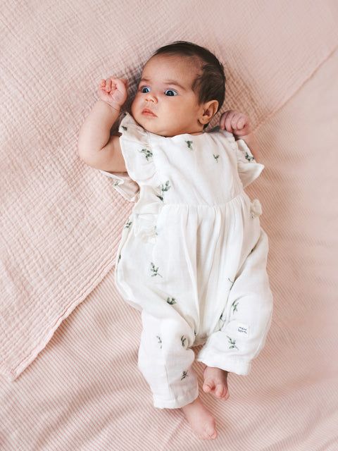 Reserved Baby Girl's Cream Patterned Dungarees Romper | Reserved In Lebanon