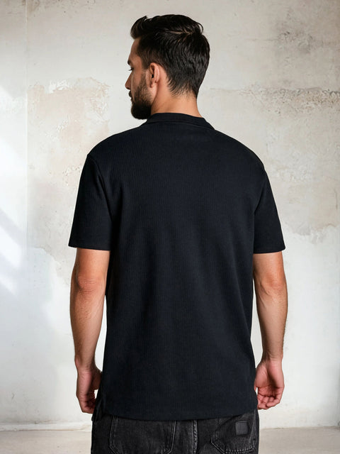 Sinsay Men's Black Knitted Short Sleeve Polo T-Shirt | Sinsay In Lebanon