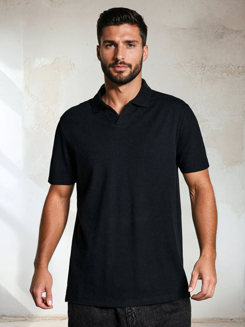 Sinsay Men's Black Knitted Short Sleeve Polo T-Shirt | Sinsay In Lebanon