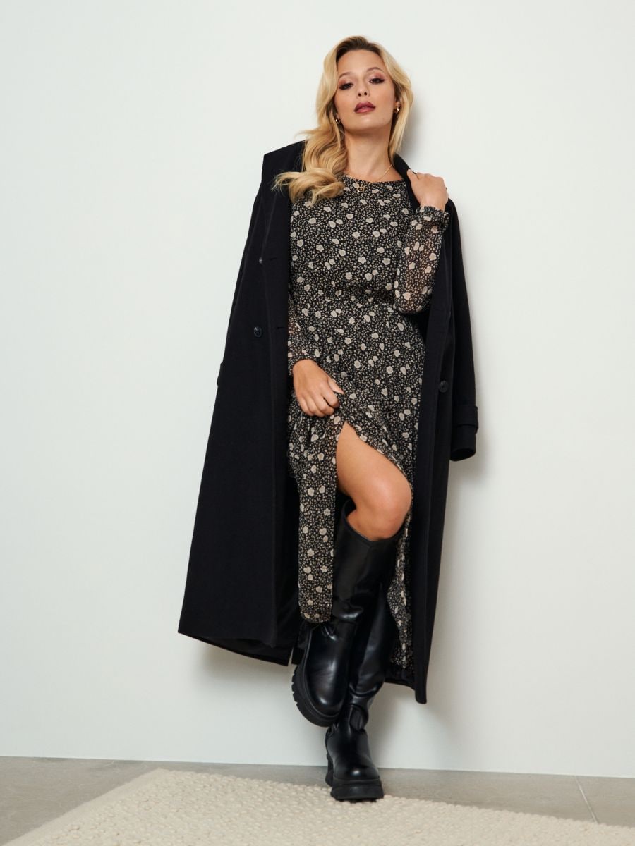 Sinsay Women's Black Floral Long Sleeve Maxi Dress | Sinsay In Lebanon
