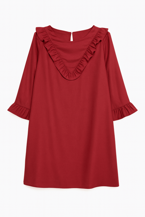 Mango Women's Burgundy Long-Sleeve Dress| Mango in Lebanon