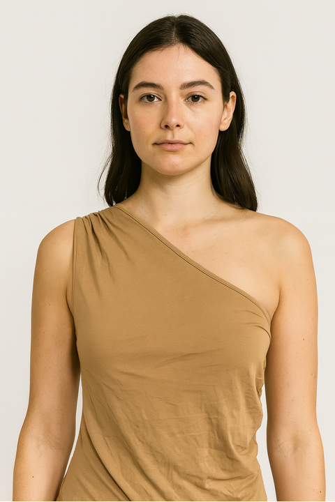 Forever 21 Women's Beige One Shoulder Strap Ruched Crop Top |Forever 21 In Lebanon