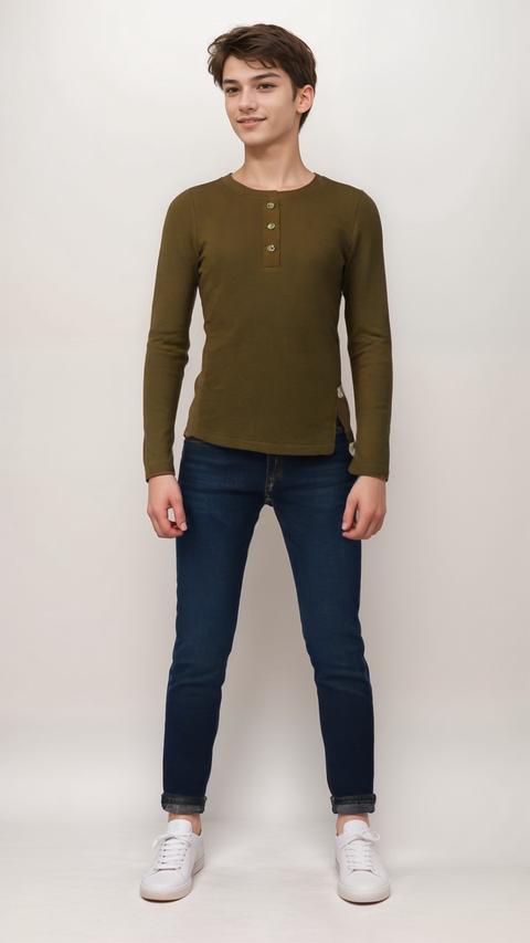 POMPdeLUX Boy's Khaki Long Sleeve Blouse | POMPdeLUX in Lebanon