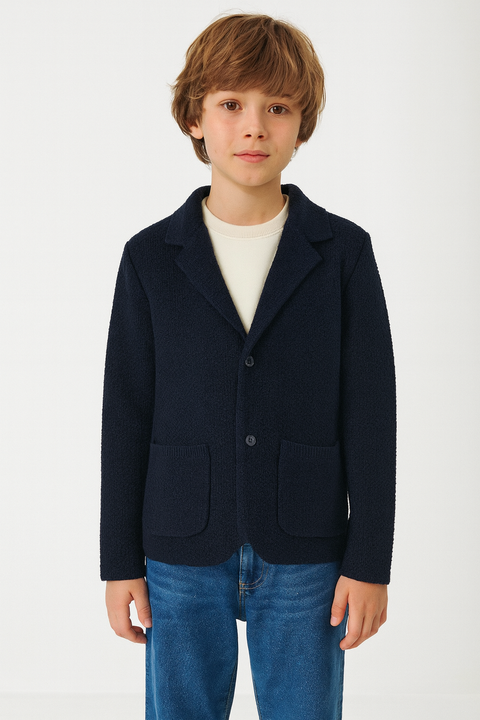 Reserved Boy's Navy Structural Fabric Cardigan With Pockets | Reserved In Lebanon