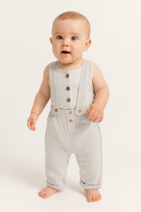 Reserved Baby Boy's Light Grey Trousers With Suspenders | Reserved In Lebanon