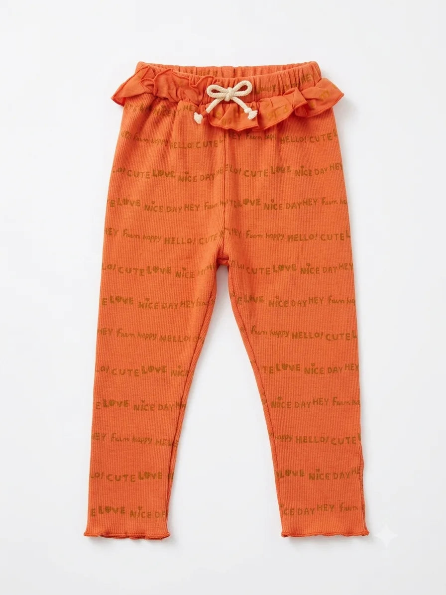 Zara Baby Girl's Orange Ribbed Printed Leggings | Zara In Lebanon