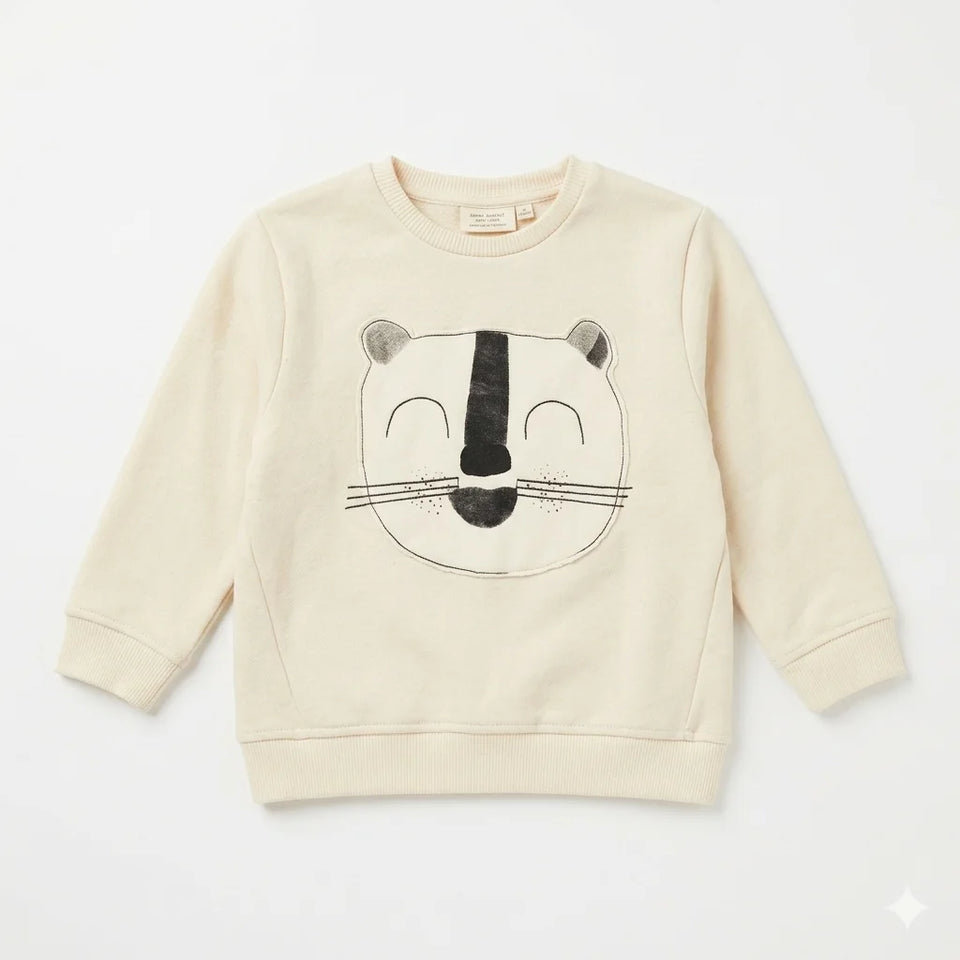 Zara Baby Boy's Light Beige Cat Graphic Sweatshirt | Zara In Lebanon