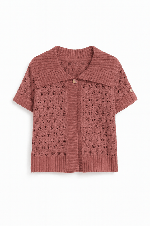 Venca Women's Plum Knitted Short Sleeve Cardigan |Venca In Lebanon