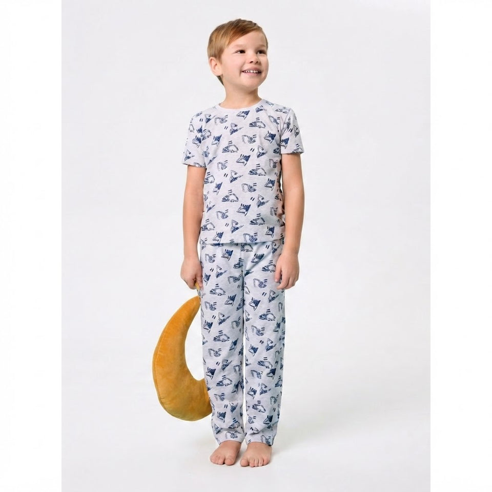 Sinsay Boy's Grey & Blue All Over Printed Pajama Set