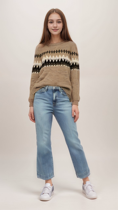 POMPdeLUX Girl's Beige/Brown Long-Sleeve Sweatshirt |POMPdeLUX in Lebanon