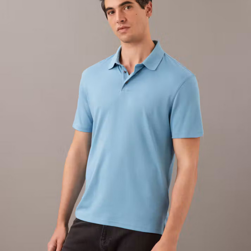Calvin Klein Men's Blue Button-Up Short-Sleeve Polo