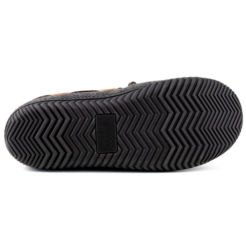 Close-up of a shoe sole with tread pattern on a white background