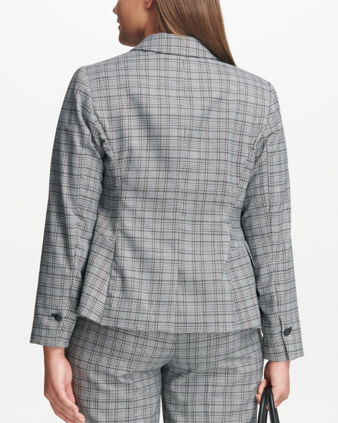 Calvin Klein Women's Gray Petite Plaid Single-Button Blazer T89J5818 FE1000(shr)