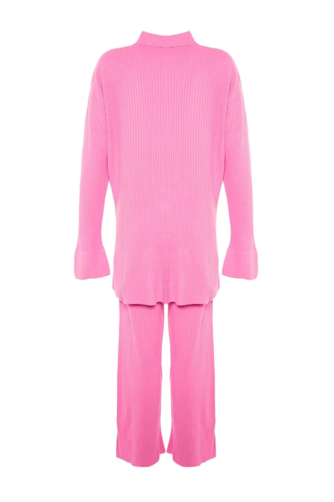 SD Women's  Pink Slit Detailed Cardigan-Pants Knitwear Suit TR632(YZ82)