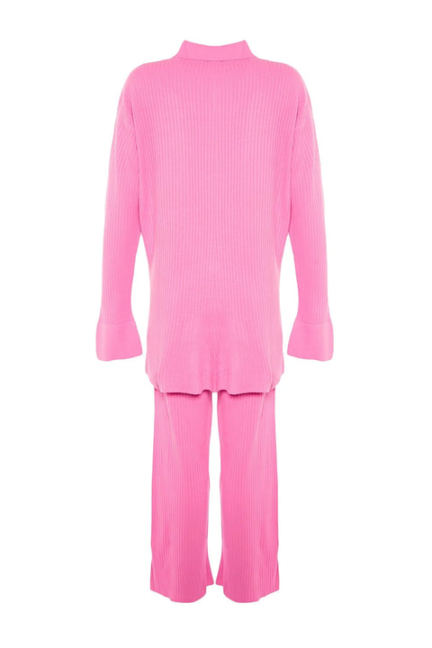 SD Women's  Pink Slit Detailed Cardigan-Pants Knitwear Suit TR632