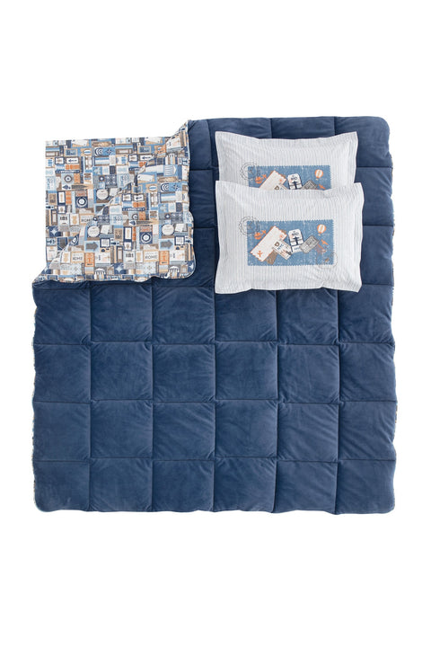 SD Home Travel Patterned Navy Blue Double Quilt Cover Set TR416