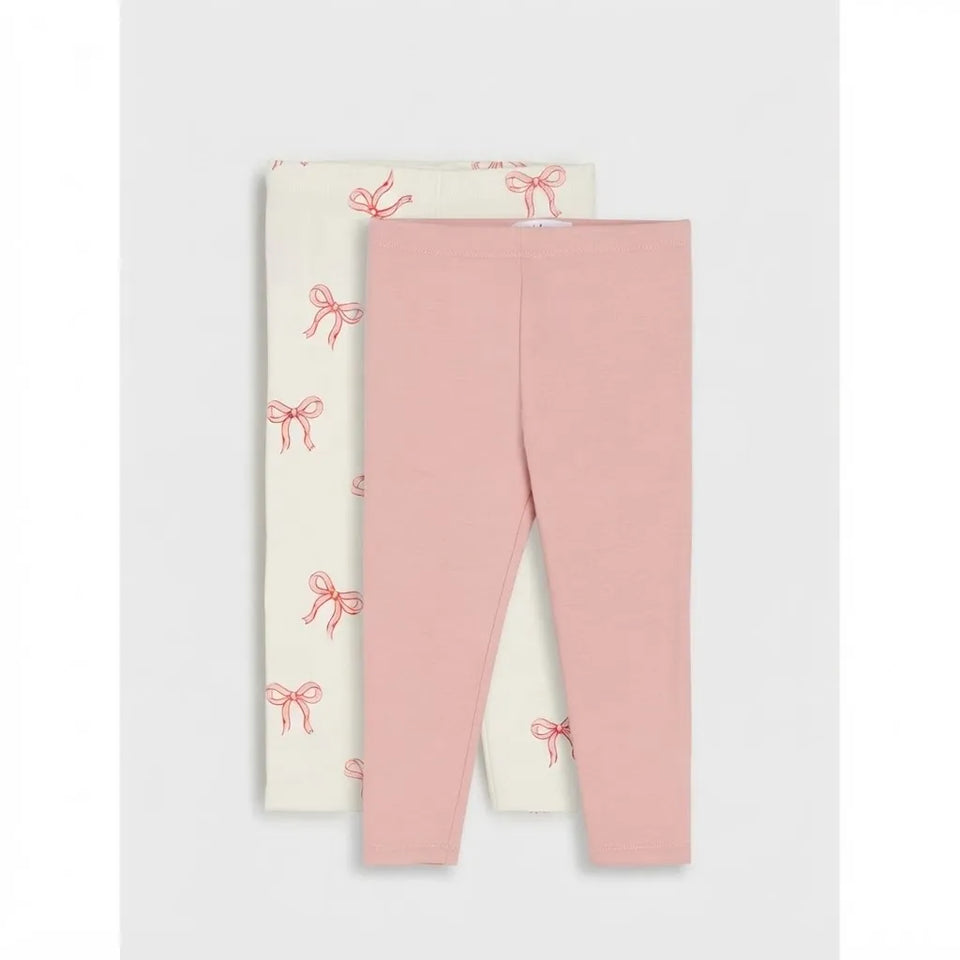 Sinsay Girl's Pink and Off-White with Red Bows Elasticated Waistband Leggings