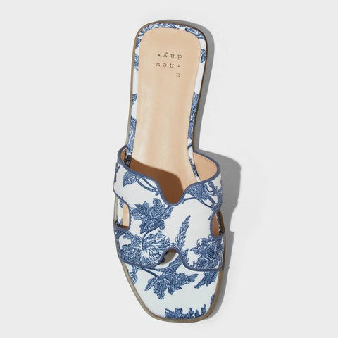 A New Day Women's White Blue Floral Nina Slide Slippers | A New Day In Lebanon