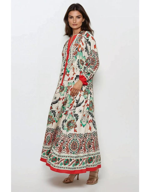 Big Dart Women's Multicolor Printed Long Sleeve Viscose Maxi Dress |Big Dart In Lebanon