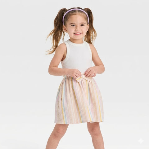 Cat & Jack Girl's White Multi Stripe Tank Dress | Cat & Jack In Lebanon