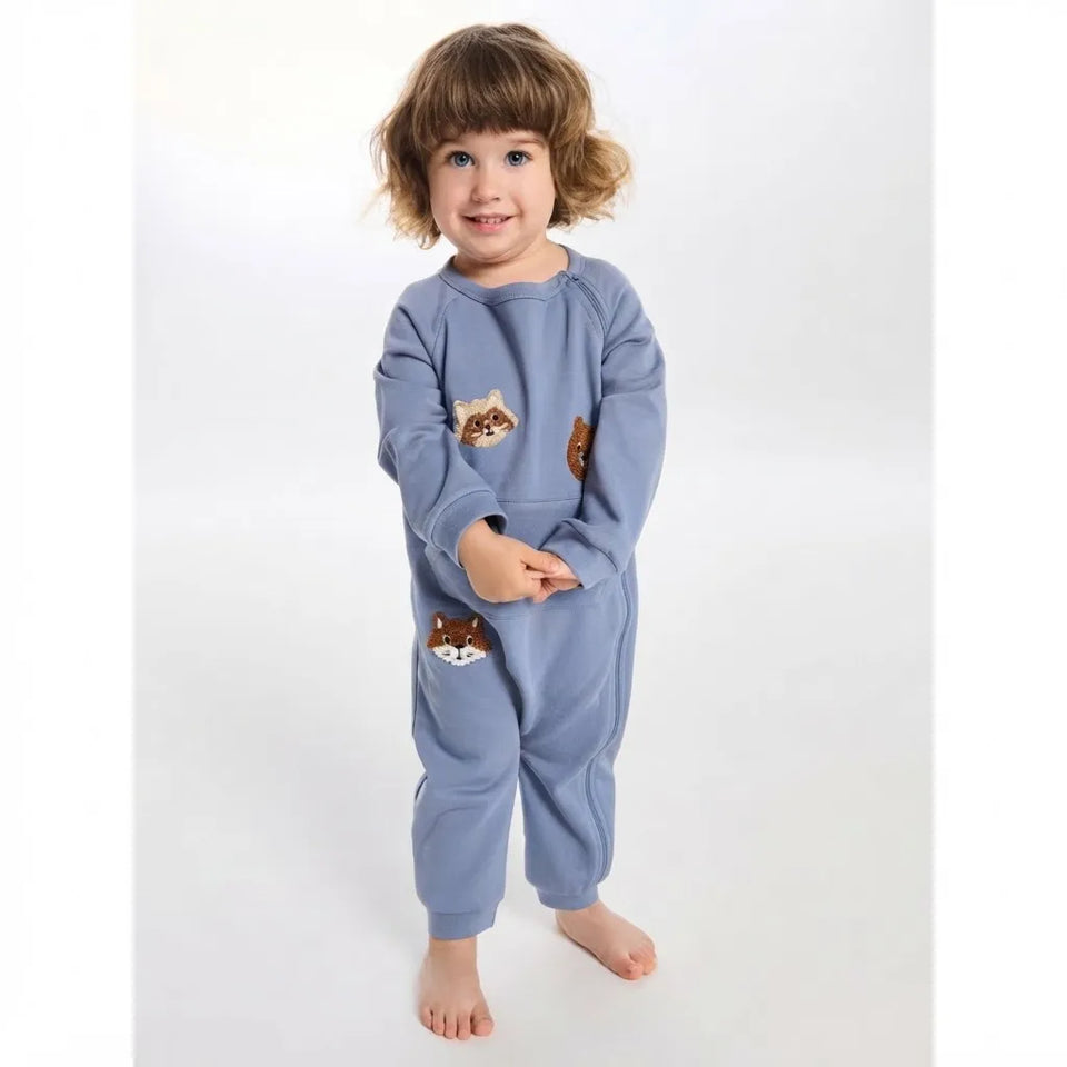 Sinsay Boy's Blue with Front Playful Animal Patches Overall