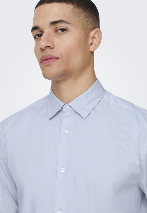 Only & Sons Men's Blue Slim Easy Iron Poplin Shirt | Only & Sons In Lebanon