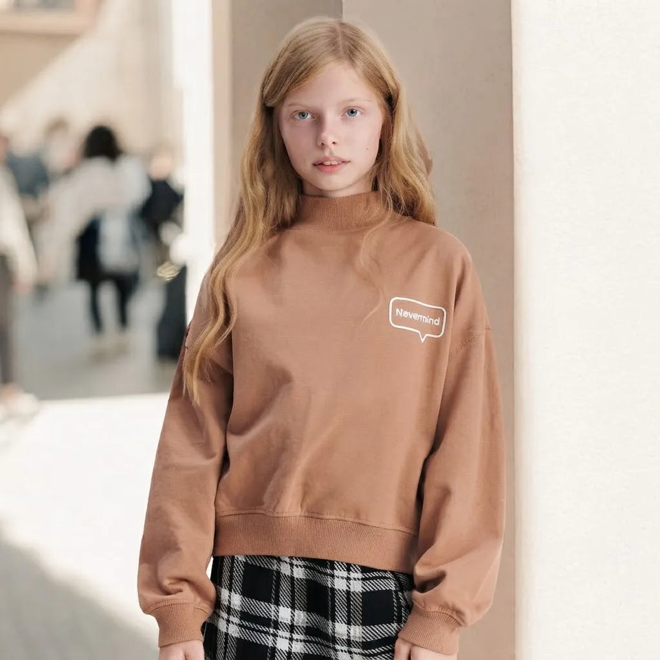 Sinsay Girl's Light Brown Mock Neck Collar and Long Sleeves Sweatshirt