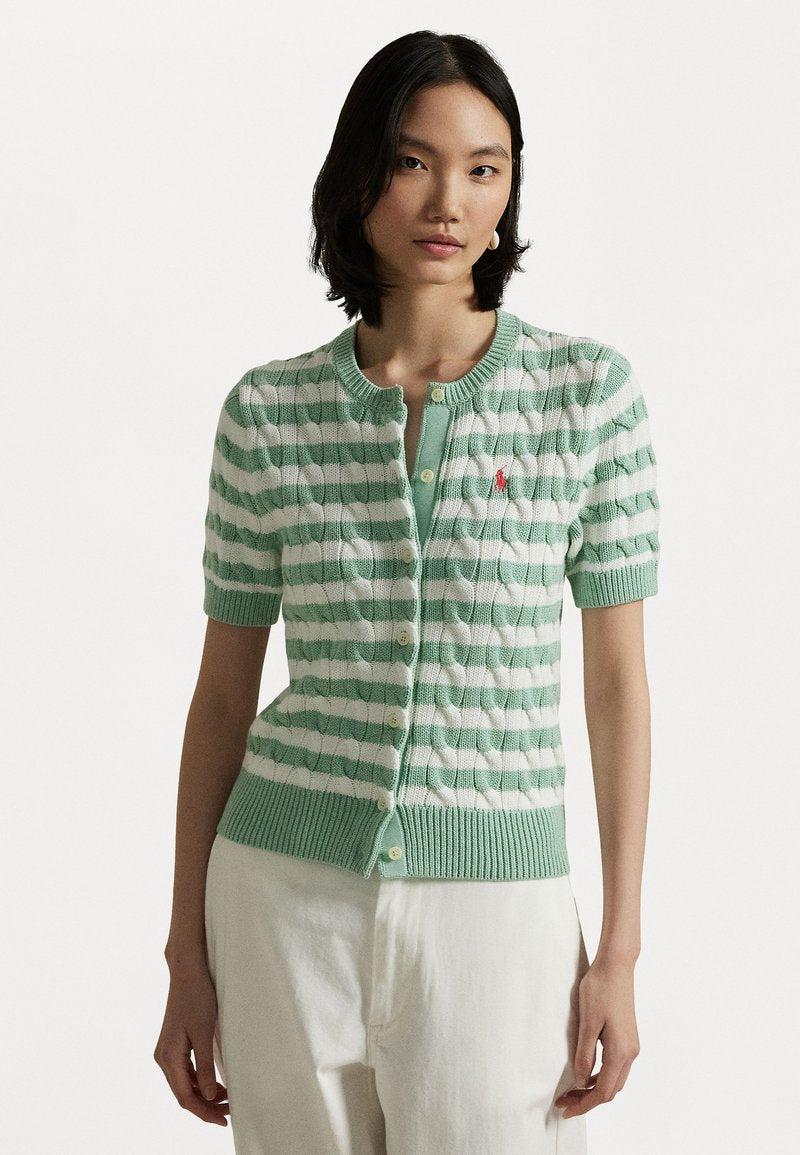 Polo Ralph Lauren Women's White & Mint Green Striped Short Sleeve Cardigan | Polo Ralph Lauren In Lebanon