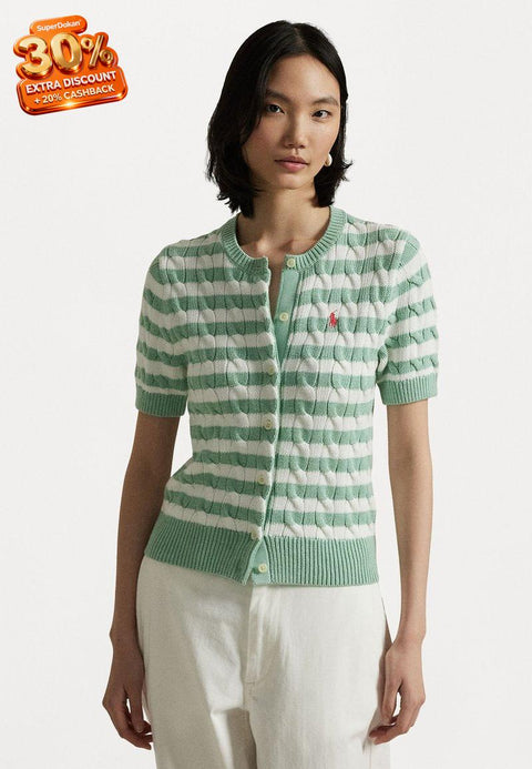 Polo Ralph Lauren Women's White & Mint Green Striped Short Sleeve Cardigan | Polo Ralph Lauren In Lebanon