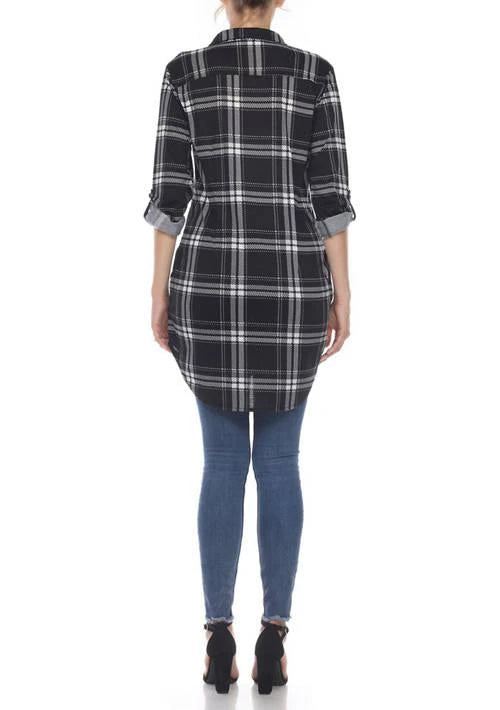 White Mark Women's Black & White Plaid Successfully Comfortable Long Sleeve Shirt |White Mark In Lebanon