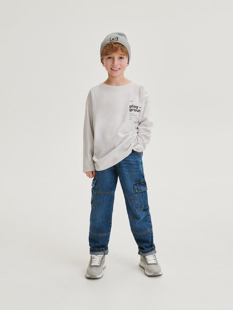 Reserved Boy's Light Grey Oversized Long Sleeve Blouse With Print | Reserved In Lebanon