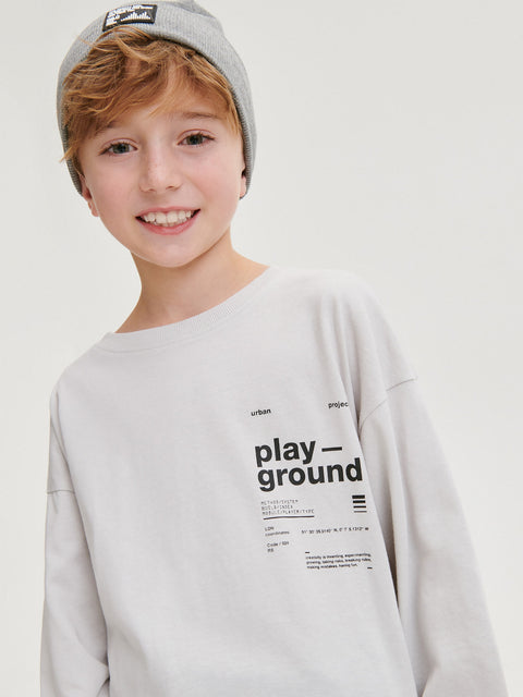 Reserved Boy's Light Grey Oversized Long Sleeve Blouse With Print | Reserved In Lebanon