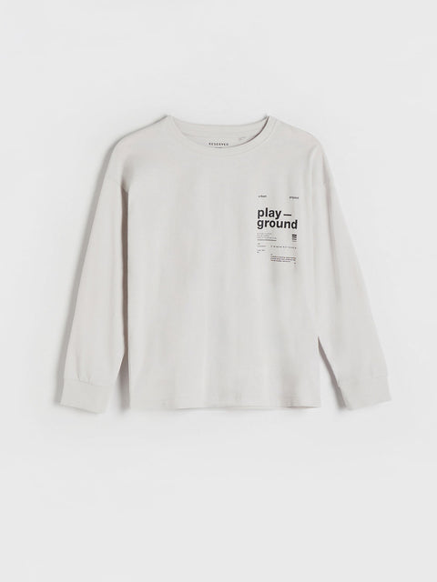 Reserved Boy's Light Grey Oversized Long Sleeve Blouse With Print | Reserved In Lebanon