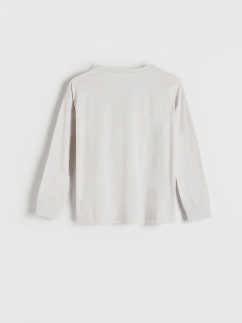 Reserved Boy's Light Grey Oversized Long Sleeve Blouse With Print | Reserved In Lebanon