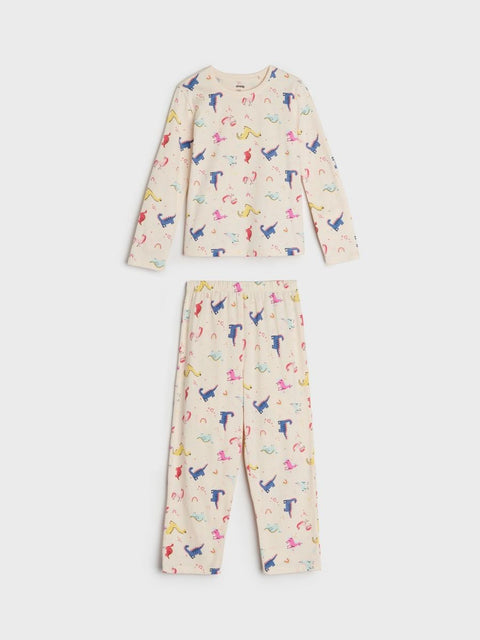 Sinsay Girl's Light Beige Unicorn & Dinosaur Printed Pajama Set 2pcs | Sinsay In Lebanon