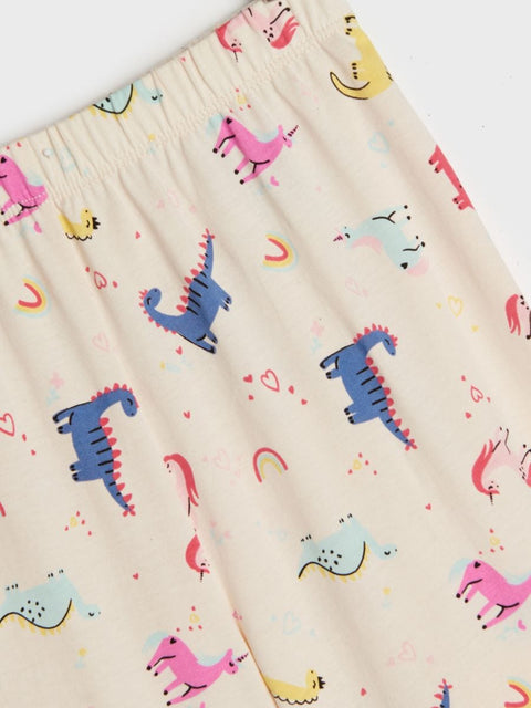 Sinsay Girl's Light Beige Unicorn & Dinosaur Printed Pajama Set 2pcs | Sinsay In Lebanon